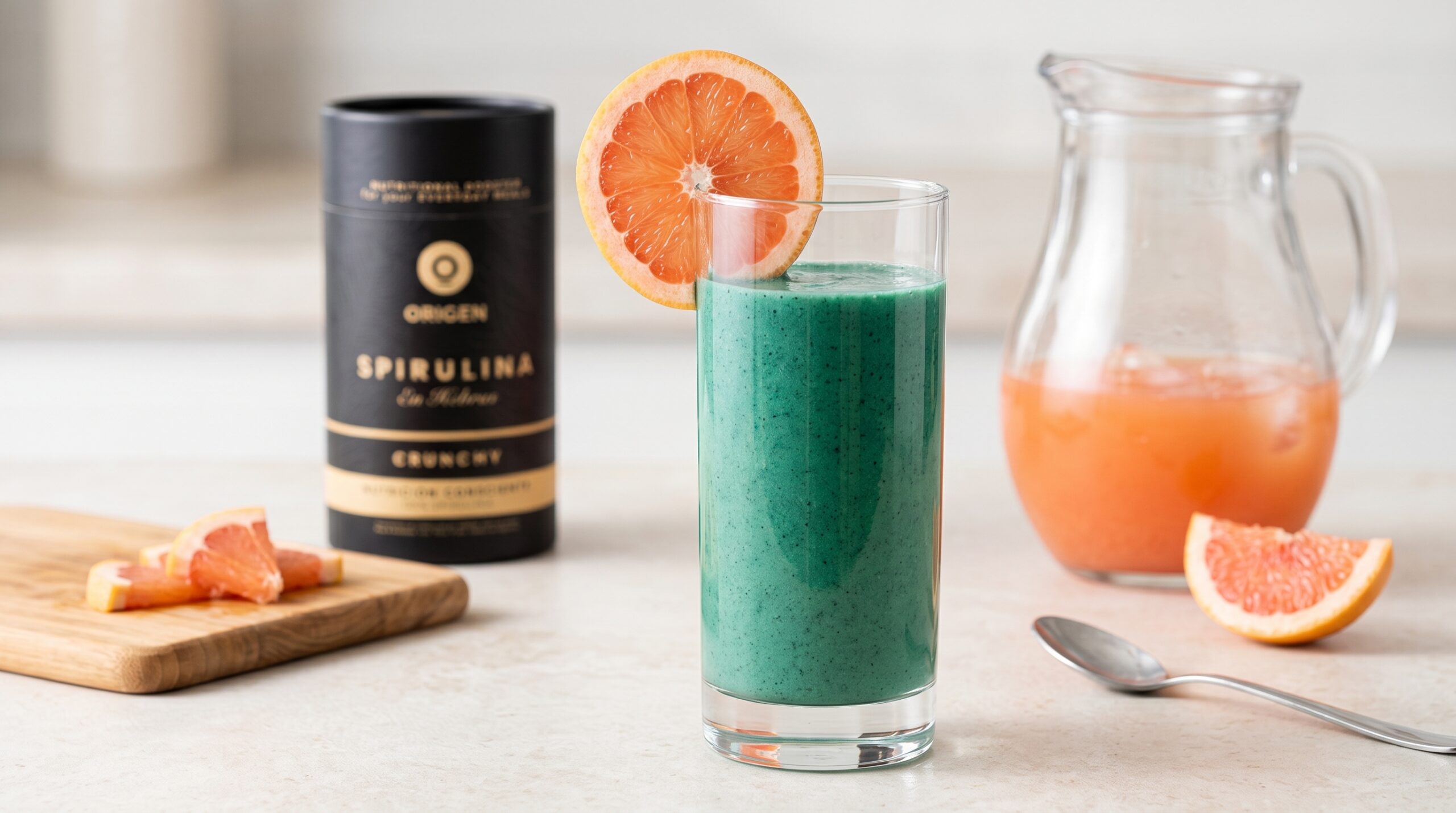 Limonada de Pomelo Rosado con Spirulina en Hebras